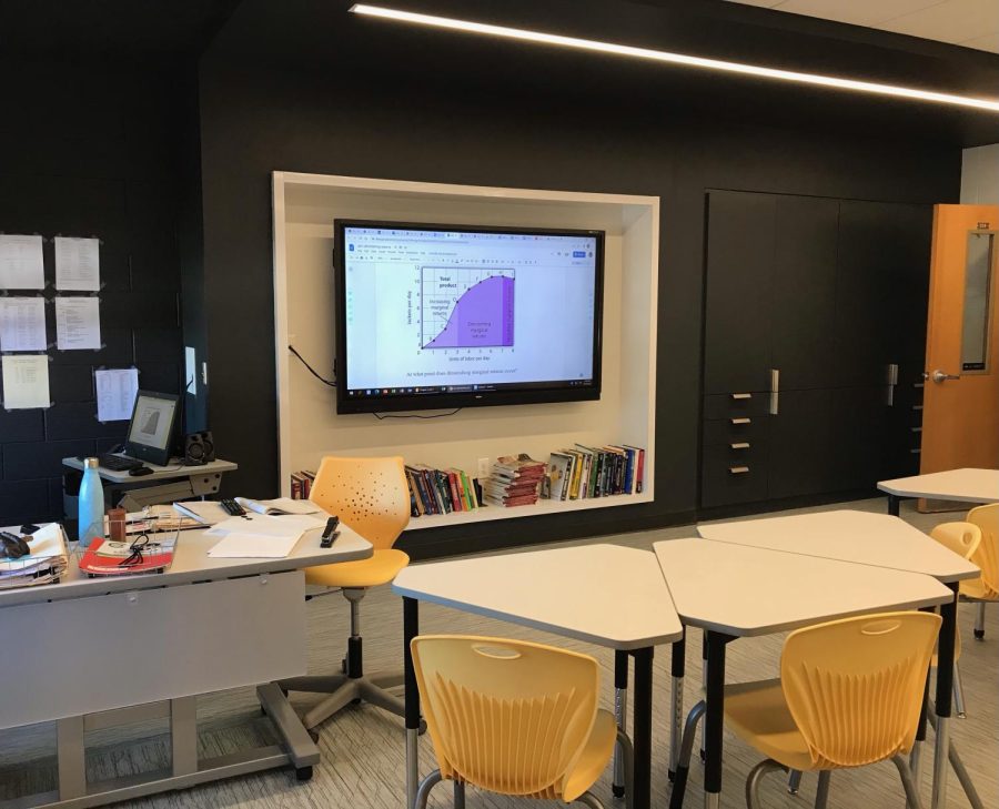 The social studies wing is now home to newly updated classrooms with a fresh, modern look. Photo by Trisha Yu.