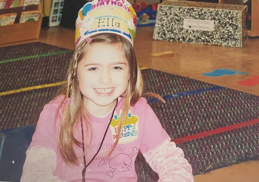 Donoghue shows off her birthday gear from her class celebration when she was an elementary school student.